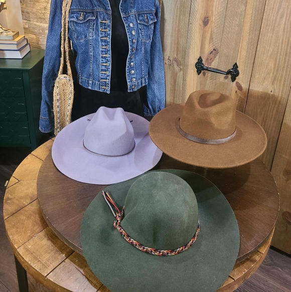 Assorted Wide-Brim Felt Hats - Cream, Olive, Brown & Lavender - Picture 5 of 14